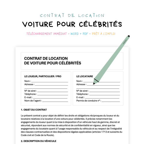Contrat de Location de Voiture pour Célébrités