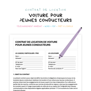 voiture pour jeunes conducteurs Contrat de Location de Voiture pour Jeune Conducteur