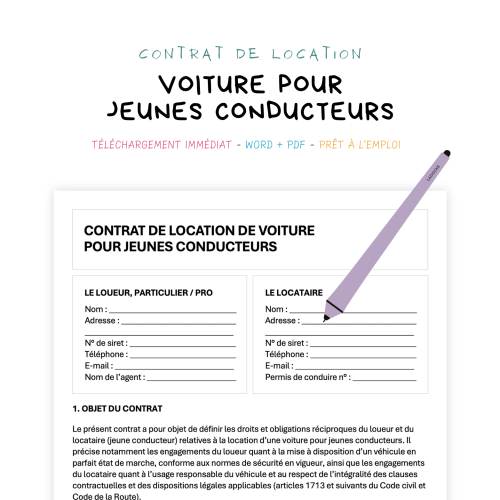 Contrat de Location de Voiture pour Jeune Conducteur