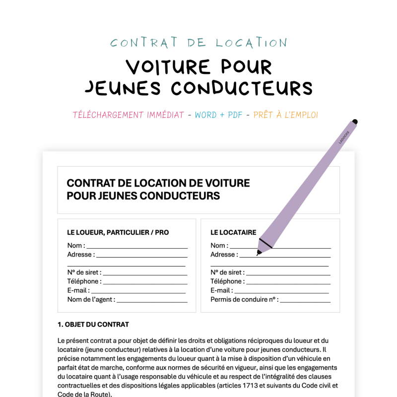 voiture pour jeunes conducteurs Contrat de Location de Voiture pour Jeune Conducteur