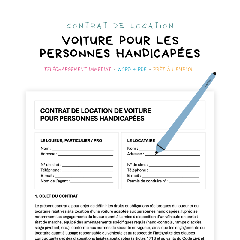 voiture pour les personnes handicapées Contrat de Location de Véhicule Aménagé pour Personne en Situation de Handicap