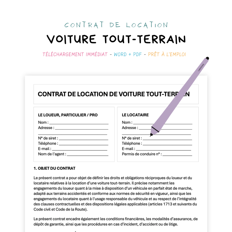 voiture tout-terrain Contrat de Location de Voiture Tout-Terrain