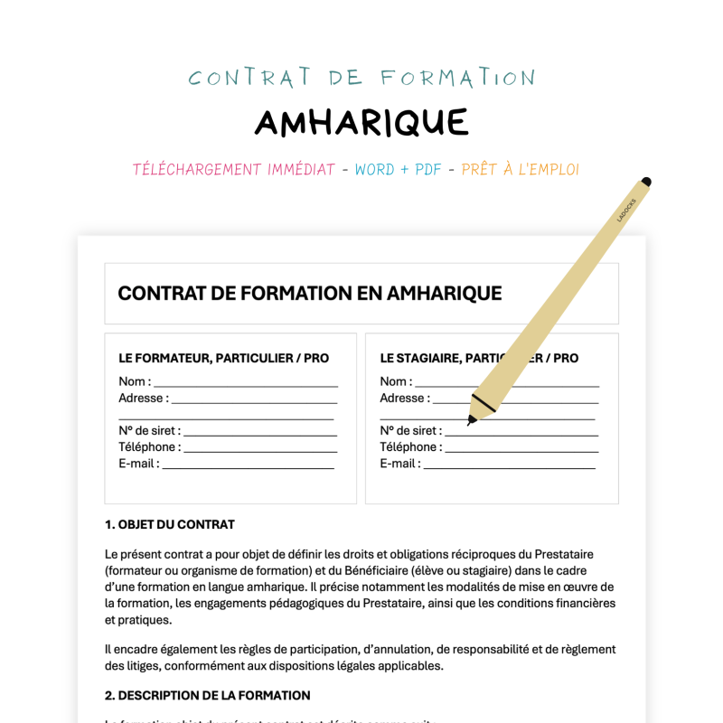 amharique Contrat de Formation en Langue Amharique