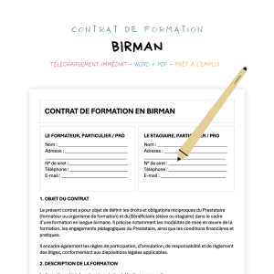 birman Contrat de Formation en Langue Birmane