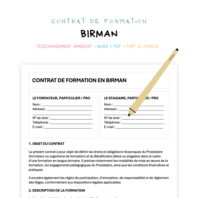 birman Contrat de Formation en Langue Birmane