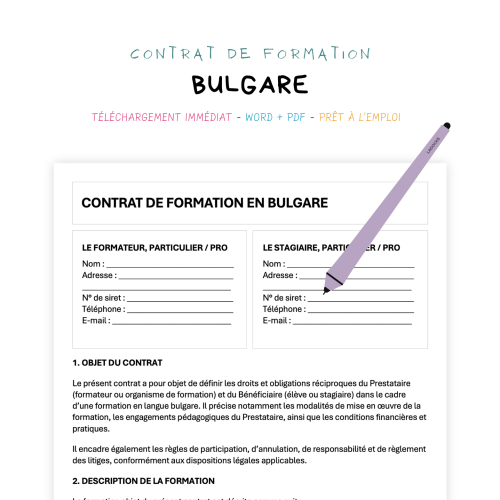 Contrat de Formation en Langue Bulgare