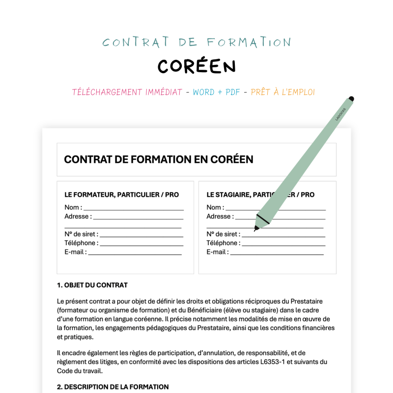 Contrat de Formation en Langue Coréenne