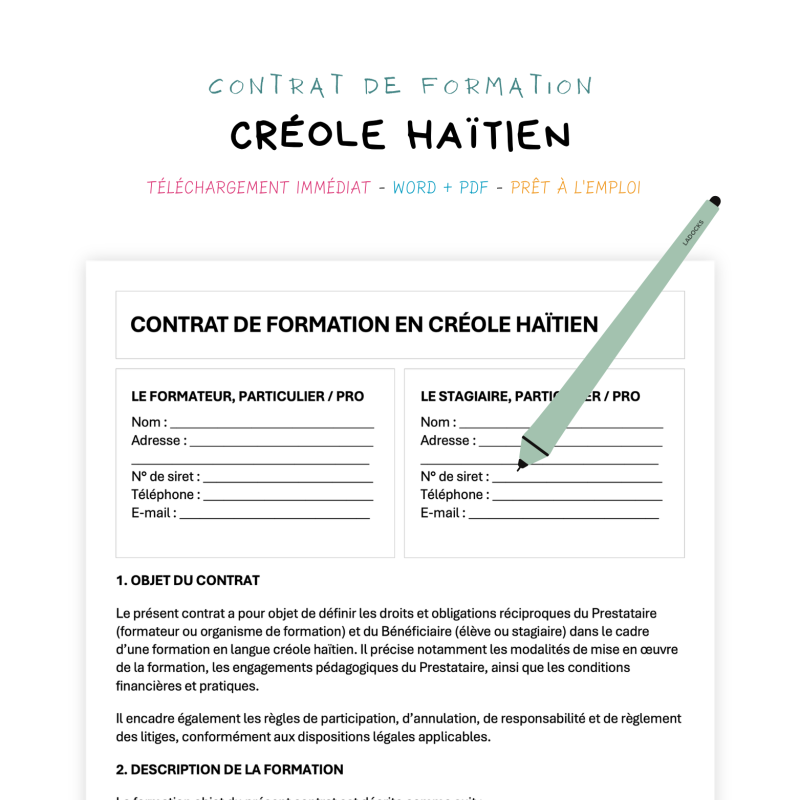 créole haïtien Contrat de Formation en Langue Créole Haïtienne
