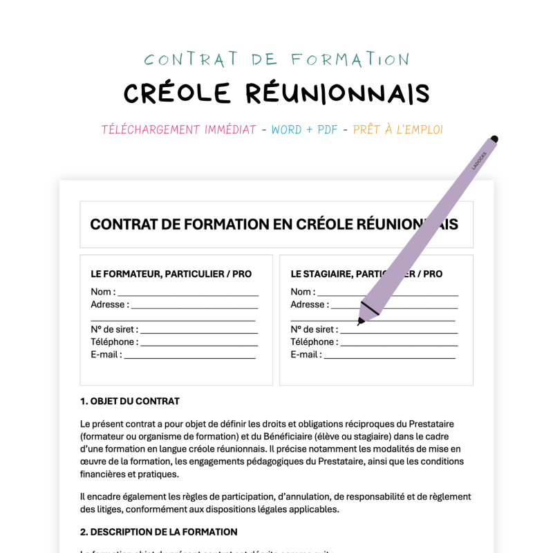 créole réunionnais Contrat de Formation en Créole Réunionnais