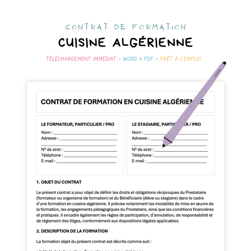 Contrat de Formation en Cuisine Algérienne