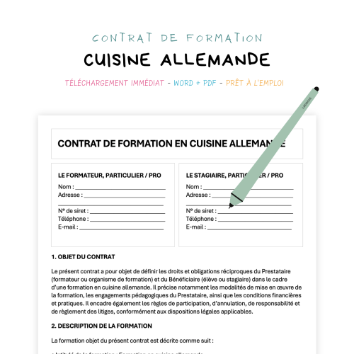 Contrat de Formation en Cuisine Allemande