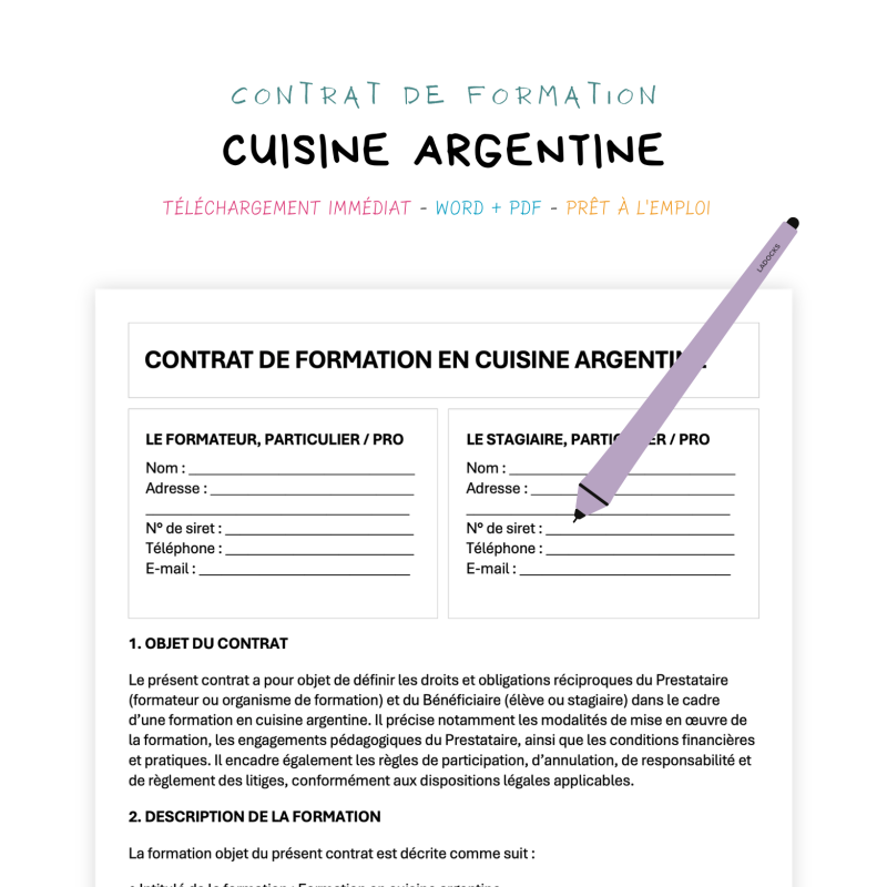 cuisine argentine Contrat de Formation en Cuisine Argentine