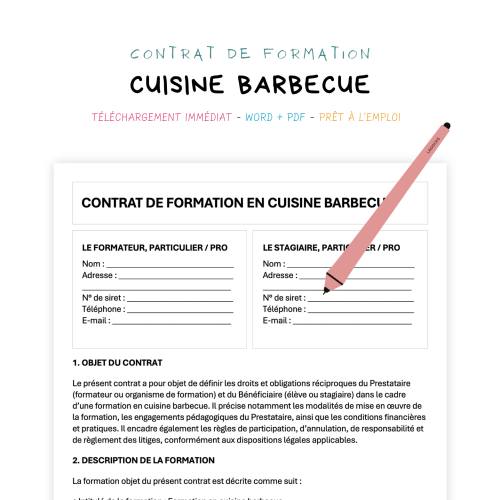 Contrat de Formation en Cuisine Barbecue