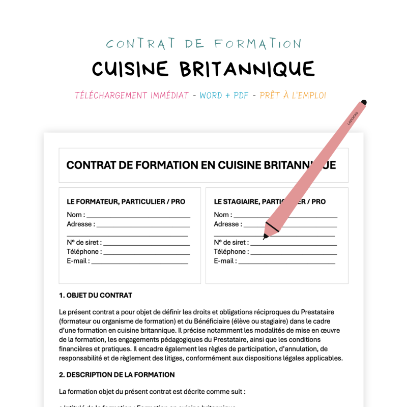 Contrat de Formation en Cuisine Britannique