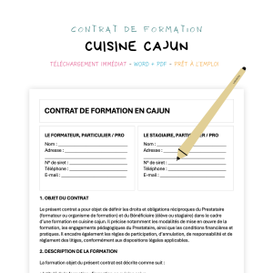 cuisine cajun Contrat de Formation en Cuisine Cajun