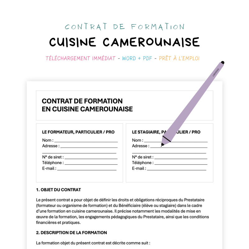 cuisine camerounaise Contrat de Formation en Cuisine Camerounaise