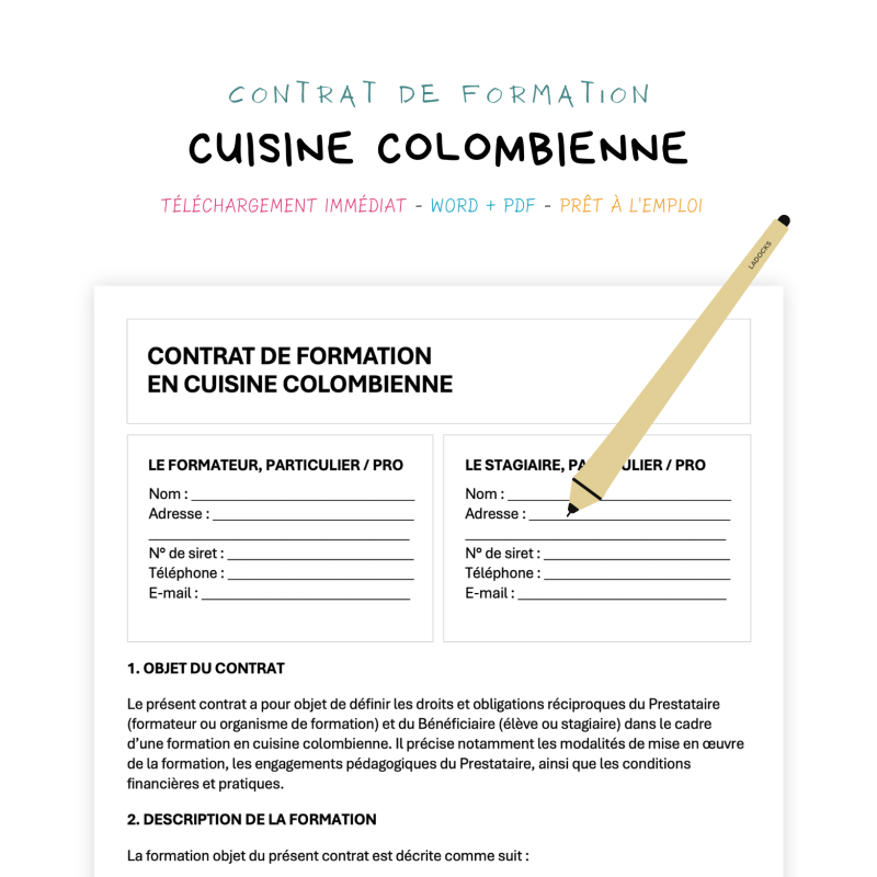 cuisine colombienne Contrat de Formation en Cuisine Colombienne