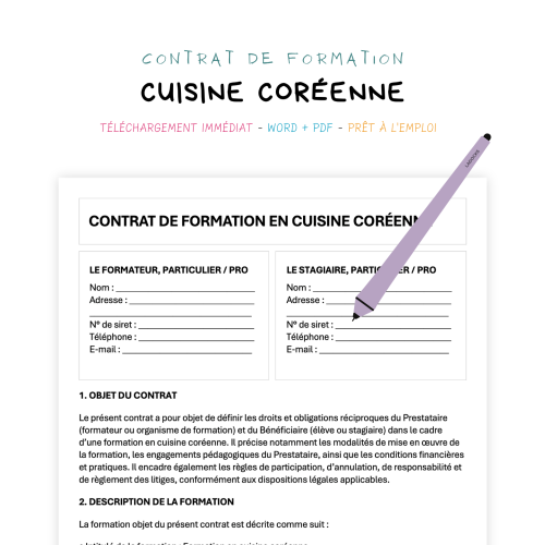 Contrat de Formation en Cuisine Coréenne