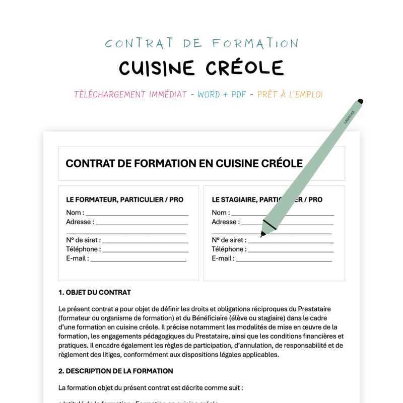 cuisine créole Contrat de Formation en Cuisine Créole