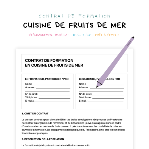 cuisine de fruits de mer Contrat de Formation en Cuisine de Fruits de Mer