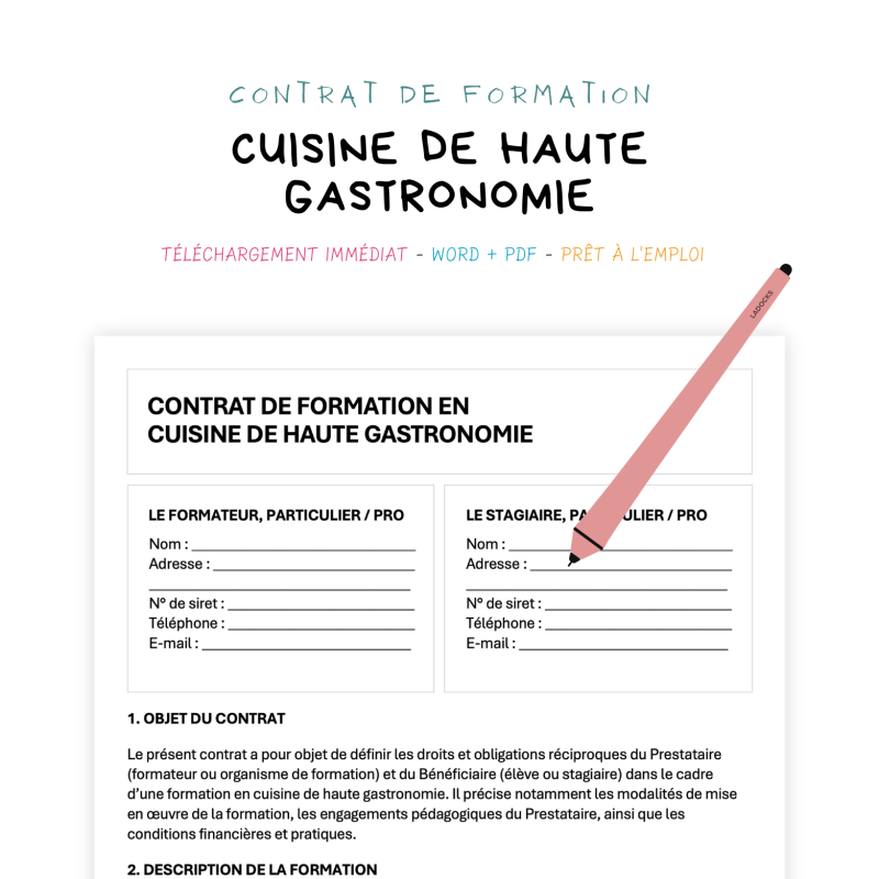 Contrat de Formation en Cuisine de Haute Gastronomie