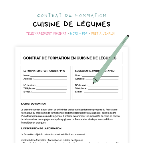 Contrat de Formation en Cuisine de Légumes