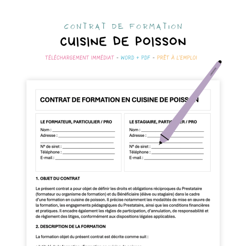 cuisine de poisson Contrat de Formation en Cuisine de Poisson