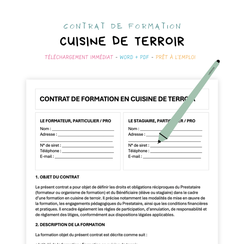 cuisine de terroir Contrat de Formation en Cuisine de Terroir