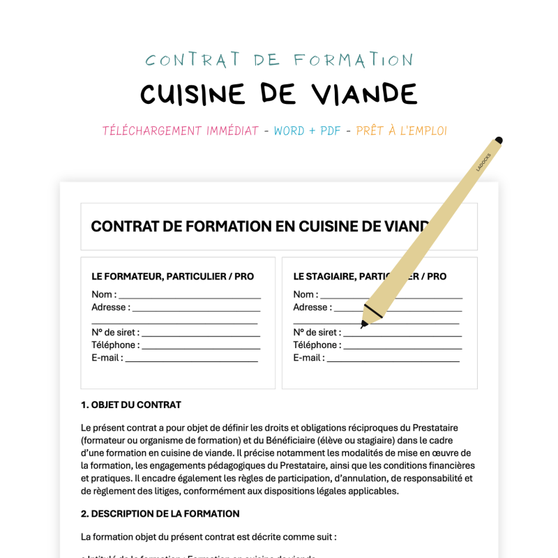 cuisine de viande Contrat de Formation en Cuisine de Viande