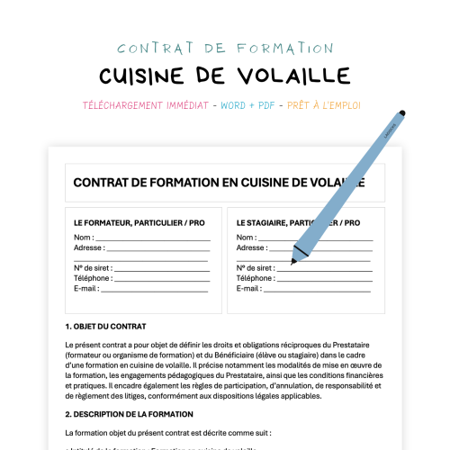 cuisine de volaille Contrat de Formation en Cuisine de Volaille