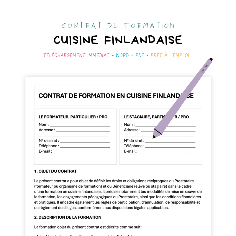 Contrat de Formation en Cuisine Finlandaise