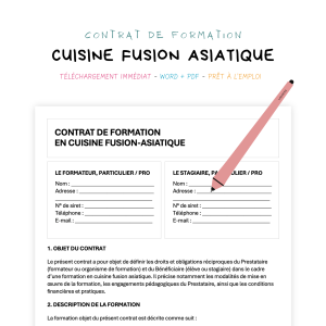 Contrat de Formation en Cuisine Fusion Asiatique