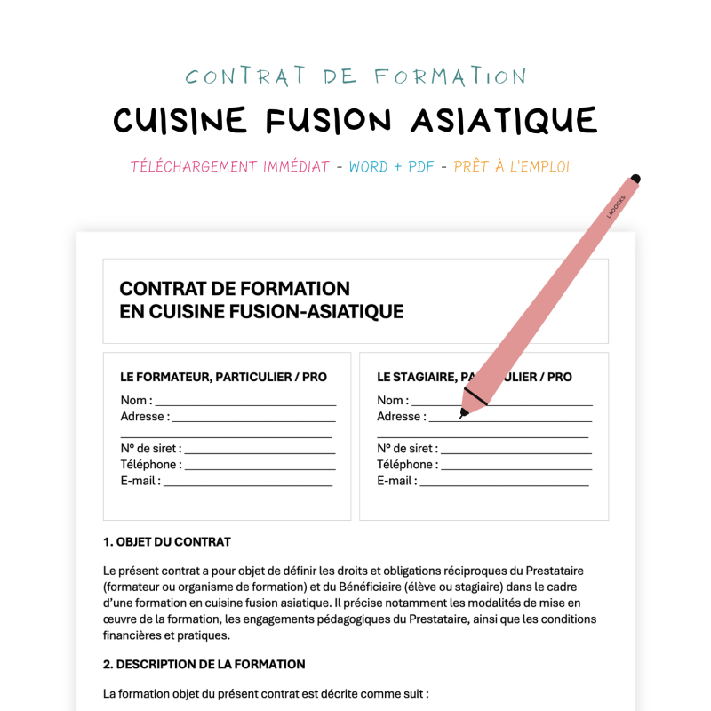 Contrat de Formation en Cuisine Fusion Asiatique