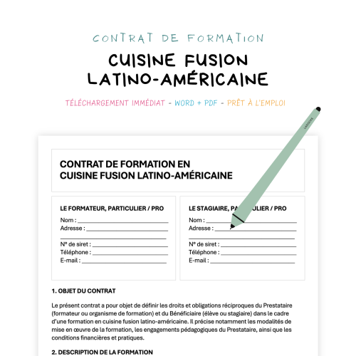 Contrat de Formation en Cuisine Fusion Latino-Américaine