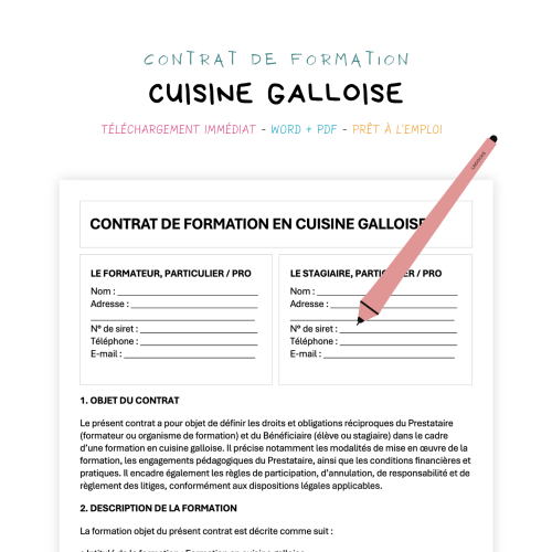 Contrat de Formation en Cuisine Galloise