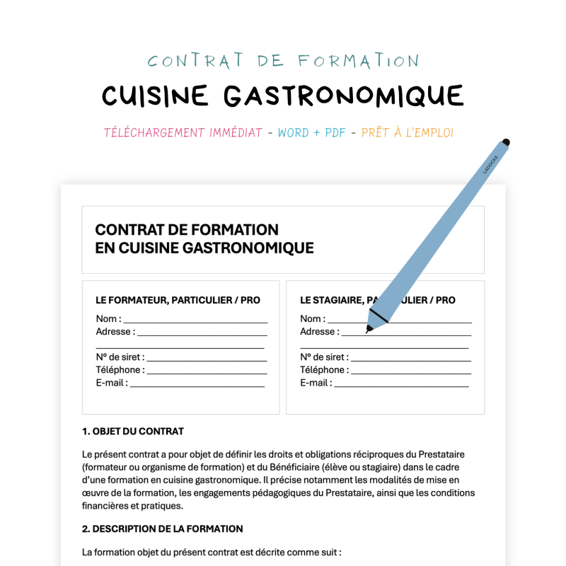 cuisine gastronomique Contrat de Formation en Cuisine Gastronomique