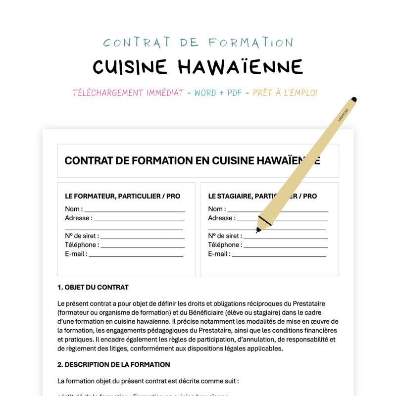cuisine hawaïenne Contrat de Formation en Cuisine Hawaïenne