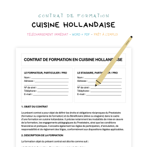 cuisine hollandaise Contrat de Formation en Cuisine Hollandaise