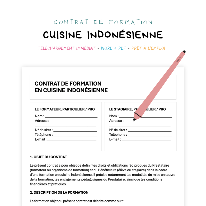 cuisine indonésienne Contrat de Formation en Cuisine Indonésienne