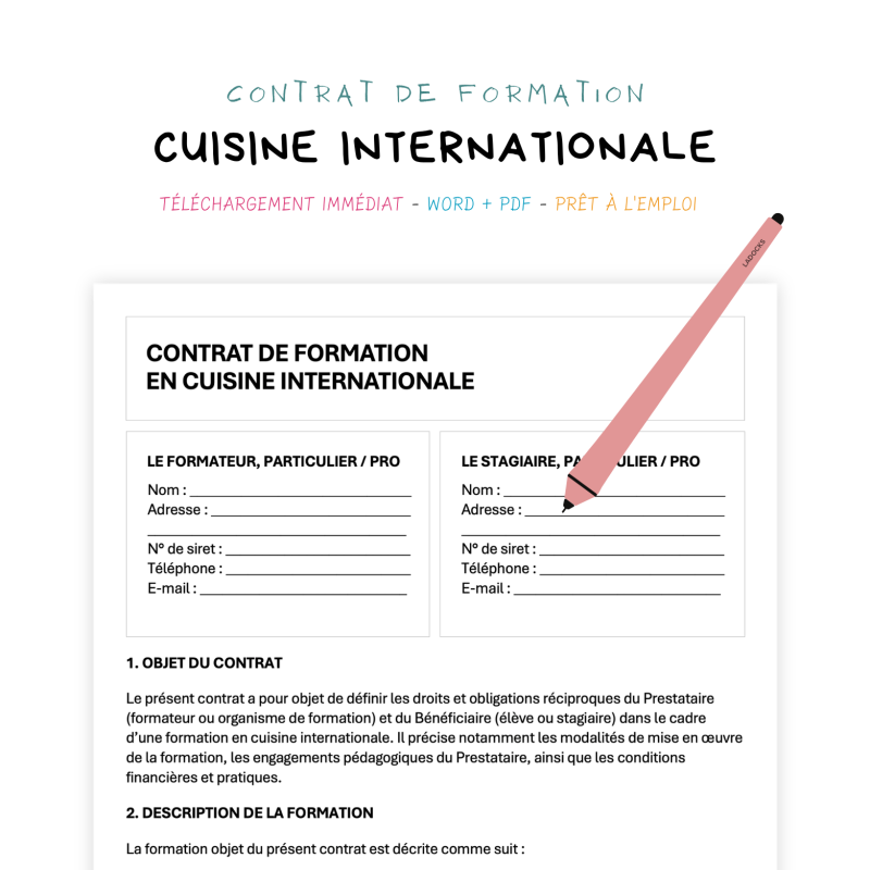 cuisine internationale Contrat de Formation en Cuisine Internationale