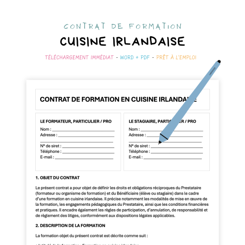 Contrat de Formation en Cuisine Irlandaise