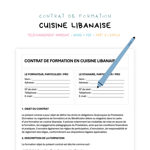 Contrat de Formation en Cuisine Libanaise