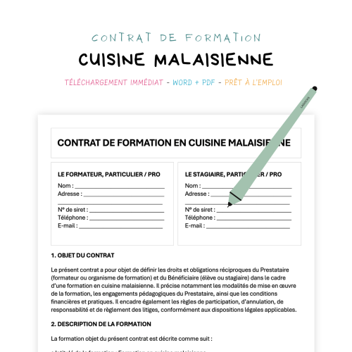 Contrat de Formation en Cuisine Malaisienne
