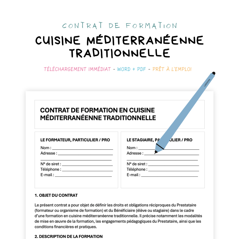 Contrat de Formation en Cuisine Méditerranéenne Traditionnelle