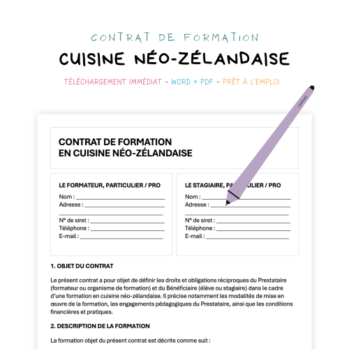 Contrat de Formation en Cuisine Néo-Zélandaise
