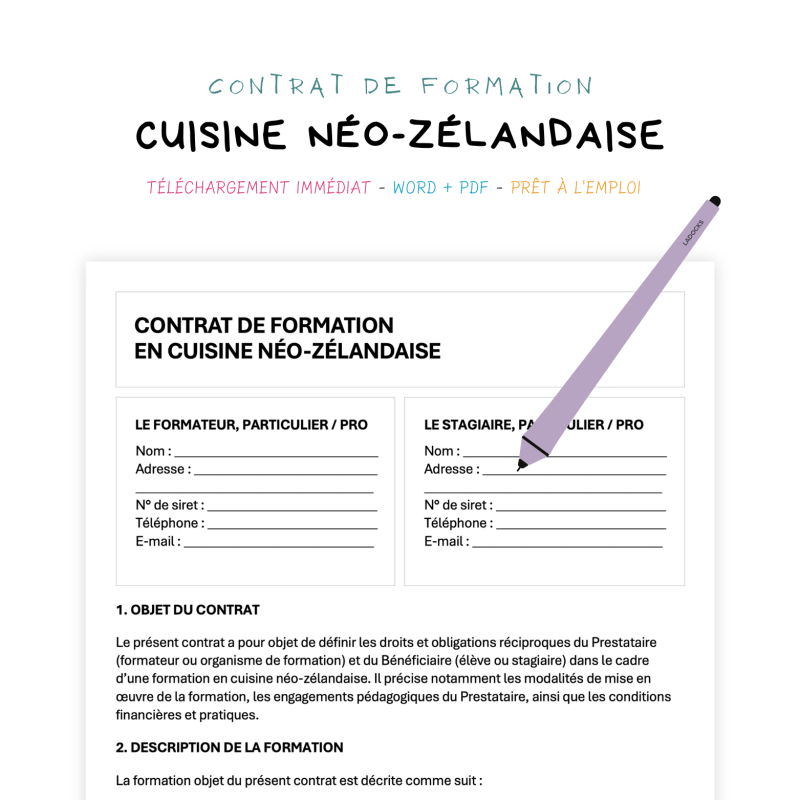 cuisine néo-zélandaise Contrat de Formation en Cuisine Néo-Zélandaise