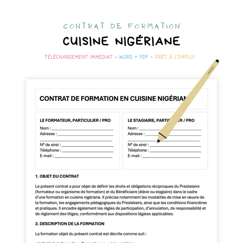 Contrat de Formation en Cuisine Nigériane
