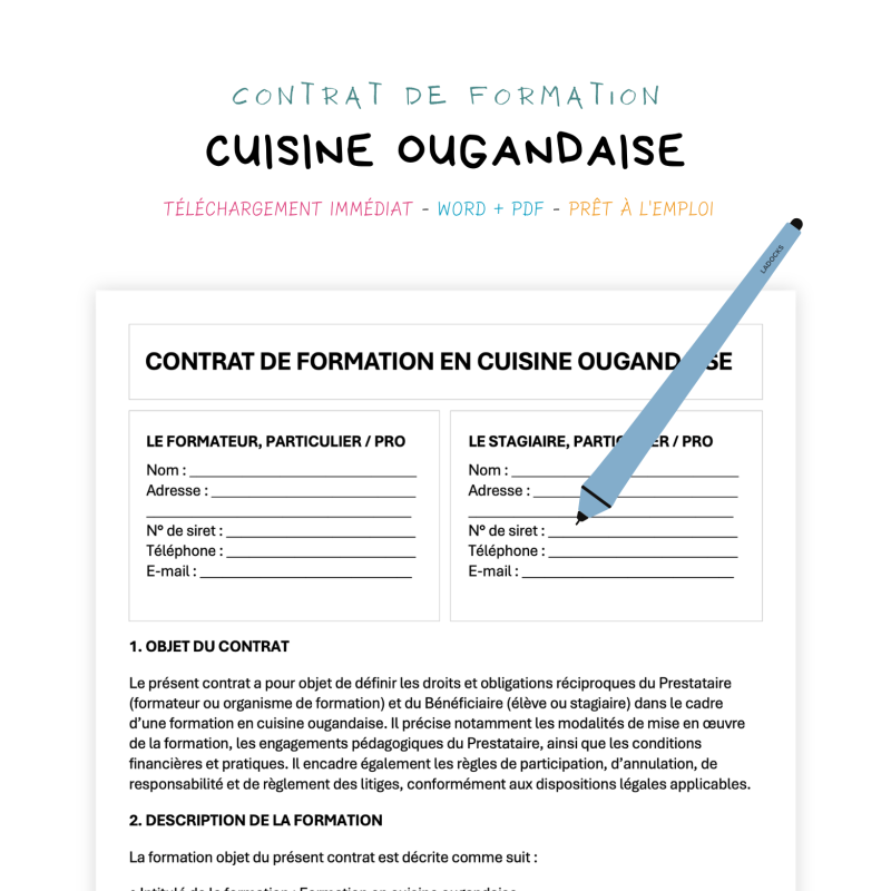 cuisine ougandaise Contrat de Formation en Cuisine Ougandaise