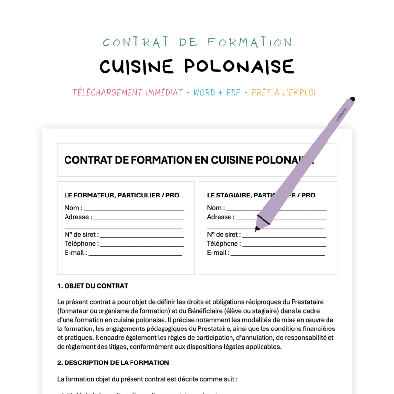 cuisine polonaise Contrat de Formation en Cuisine Polonaise