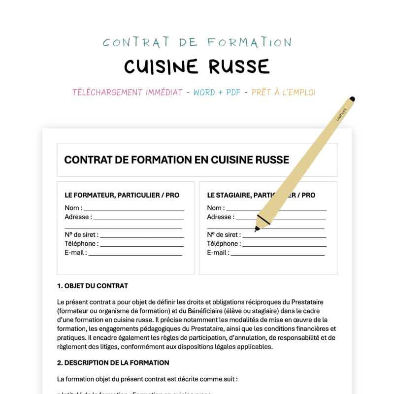 cuisine russe Contrat de Formation en Cuisine Russe